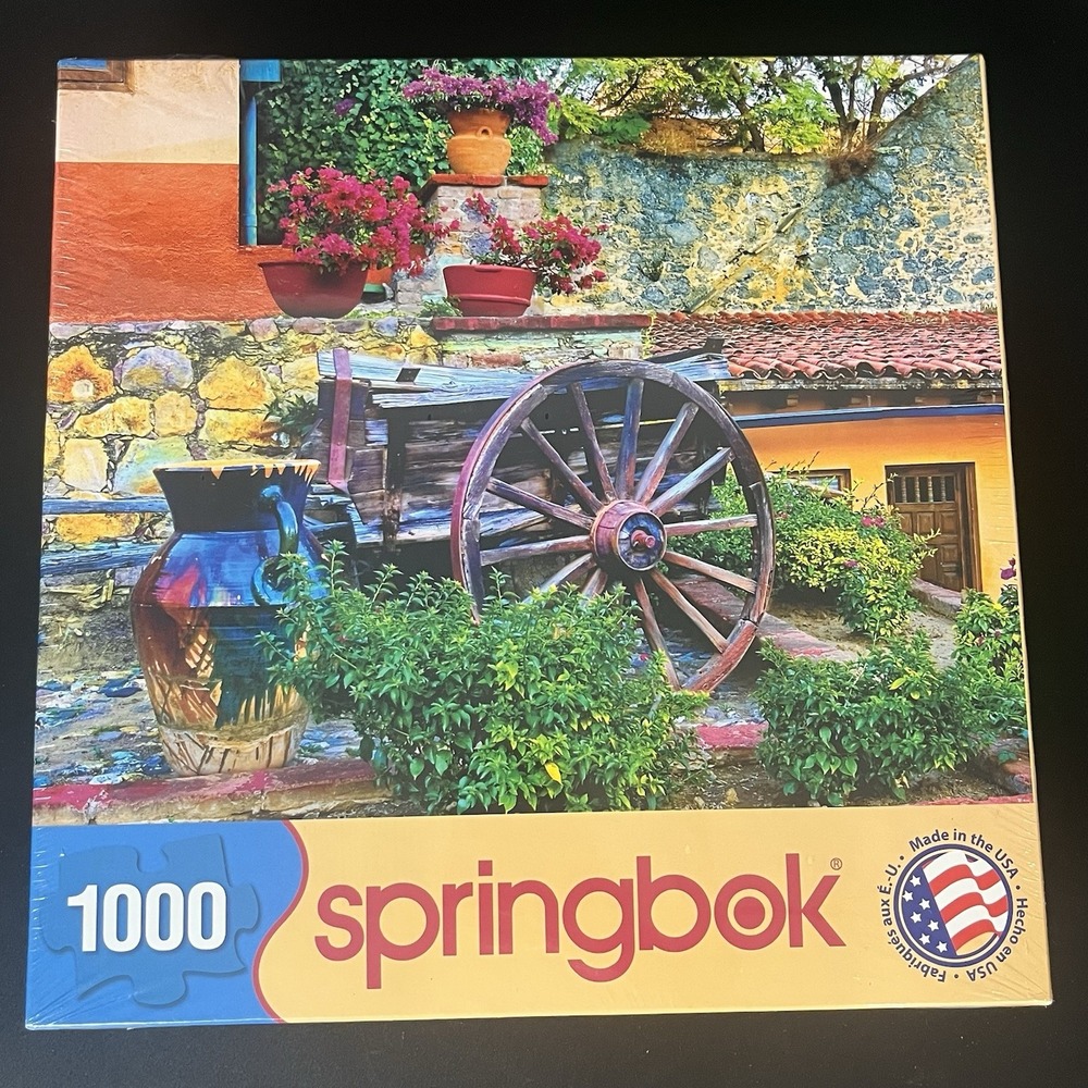 Springbok 1000 Piece Jigsaw Puzzle Rustic Garden Cart Floral Scene Made in USA
